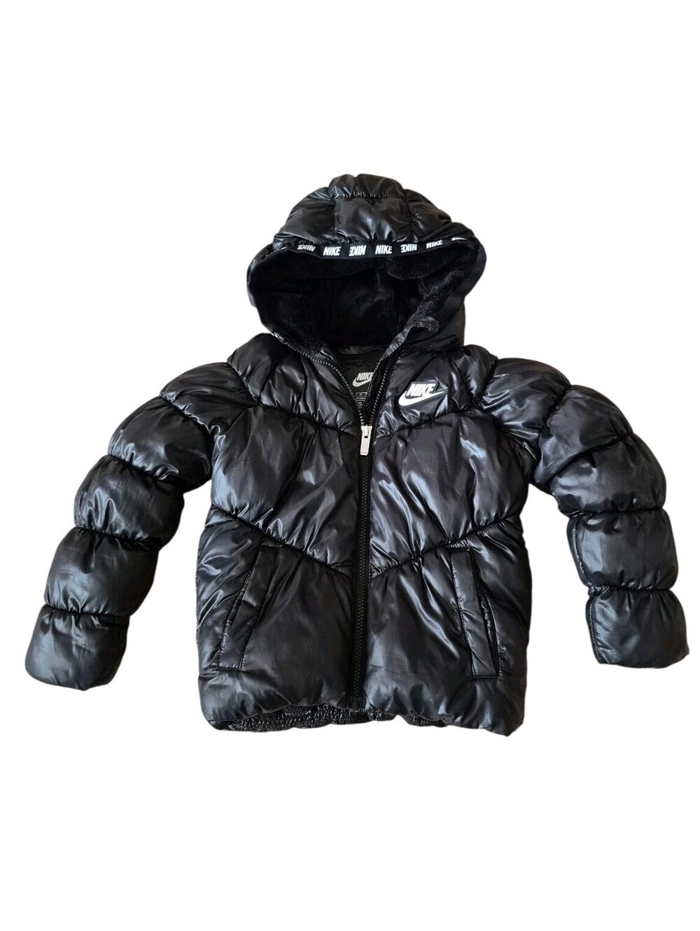 Nike Puffer Hooded Black Logo Puffer Jacket Coat Youth Toddler Size 4 XS